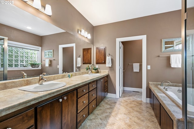 380 Mountaingate Dr, Springfield, OR 97478 - full bathroom featuring double vanity, a bath, and tile patterned flooring