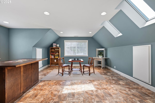 380 Mountaingate Dr, Springfield, OR 97478 - office space featuring a skylight, lofted ceiling, recessed lighting, and light stone finish flooring