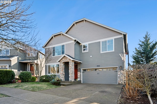 craftsman inspired home with a garage