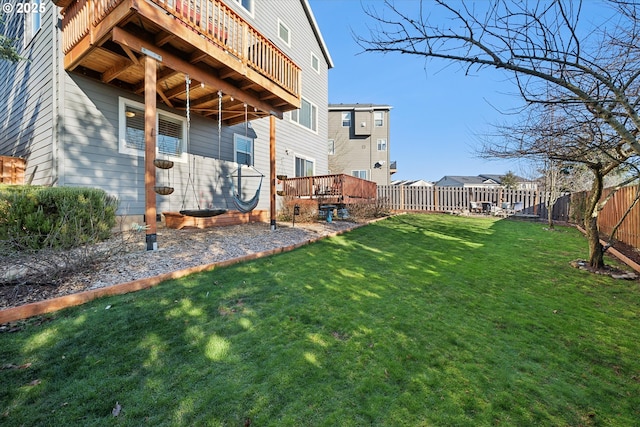 view of yard featuring a wooden deck