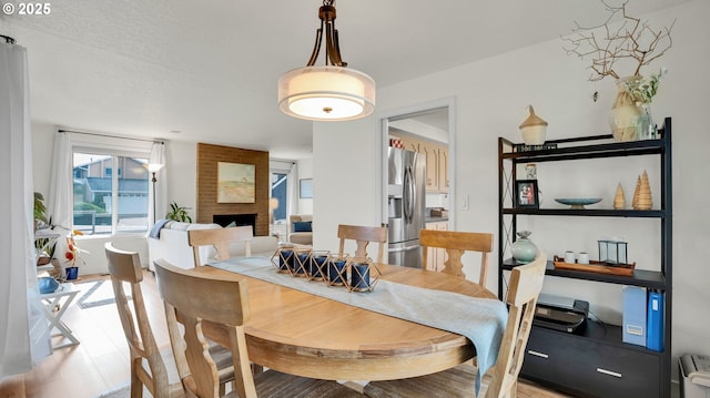 dining room with a fireplace