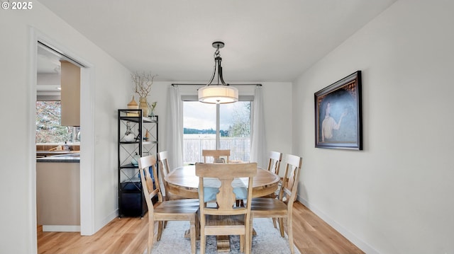 dining space featuring baseboards and light wood-style floors