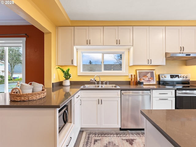 kitchen featuring sink, white cabinets, and appliances with stainless steel finishes