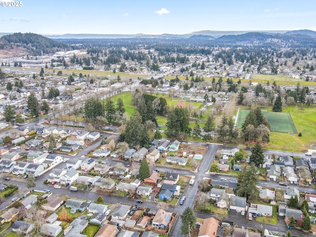 drone / aerial view featuring a mountain view