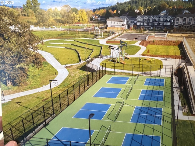 13906 SW 165th Ave, Tigard, OR 97223 - view of sport court featuring a tennis court and a residential view