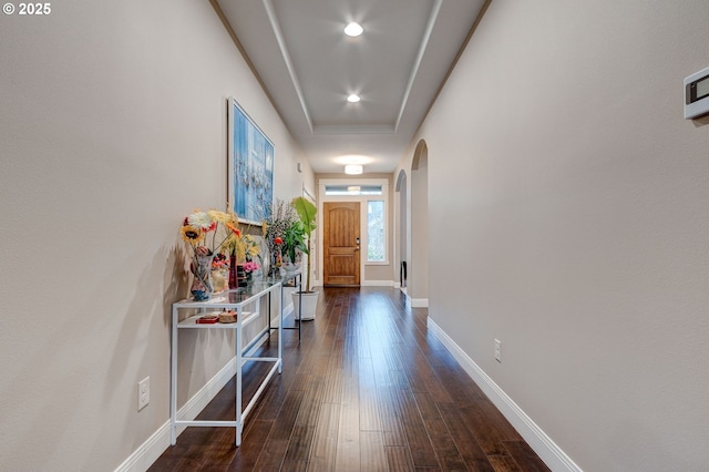 corridor with dark wood-type flooring