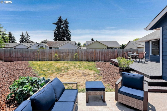 4870 Dorrance Loop NE, Salem, OR 97305 - fenced backyard featuring outdoor lounge area, outdoor dining space, a deck, and a patio