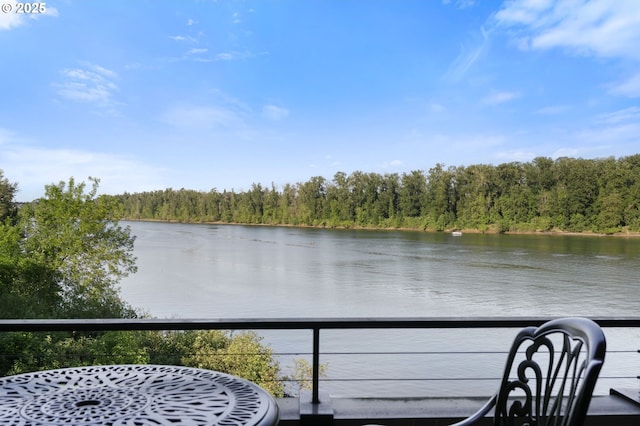 water view featuring a heavily wooded area