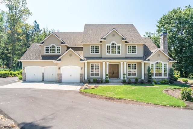 view of front of home featuring a garage and a front yard