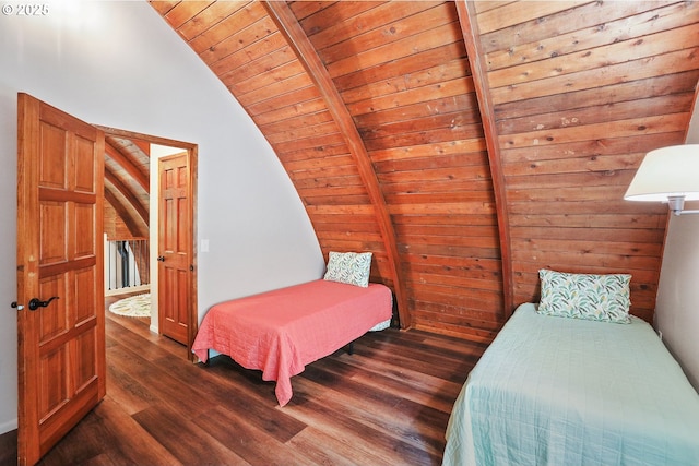 10056 Beach Dr, Birkenfeld, OR 97016 - bedroom featuring wood finished floors, vaulted ceiling, and wooden ceiling