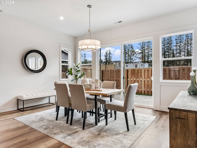 dining space featuring light hardwood / wood-style floors