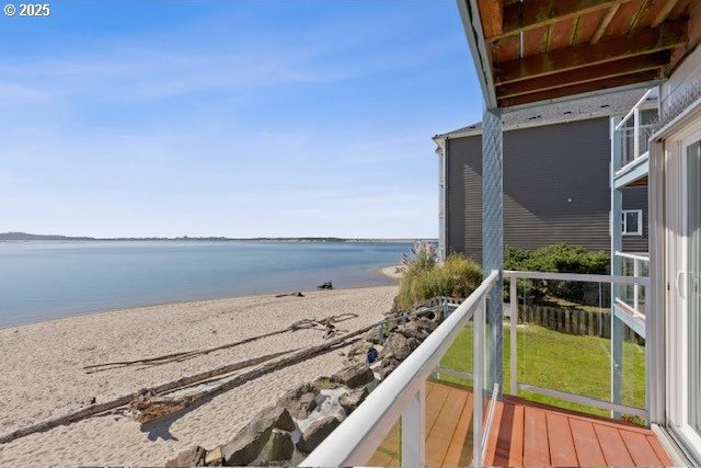 property view of water featuring a beach view