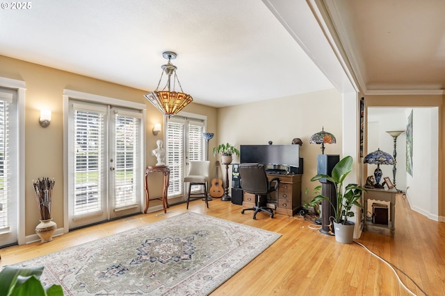 5200 SW Scholls Ferry Rd, Portland, OR 97225 - office area with baseboards, french doors, and wood finished floors