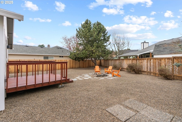 view of yard featuring a deck and a fenced backyard