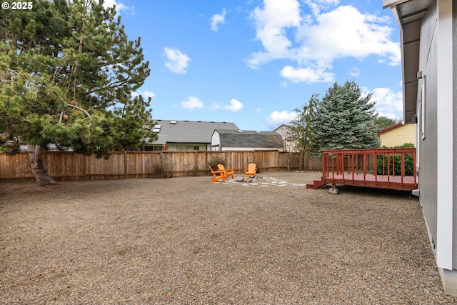 view of yard with a deck and a fenced backyard