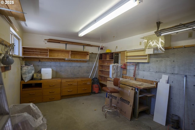 below grade area featuring a workshop area