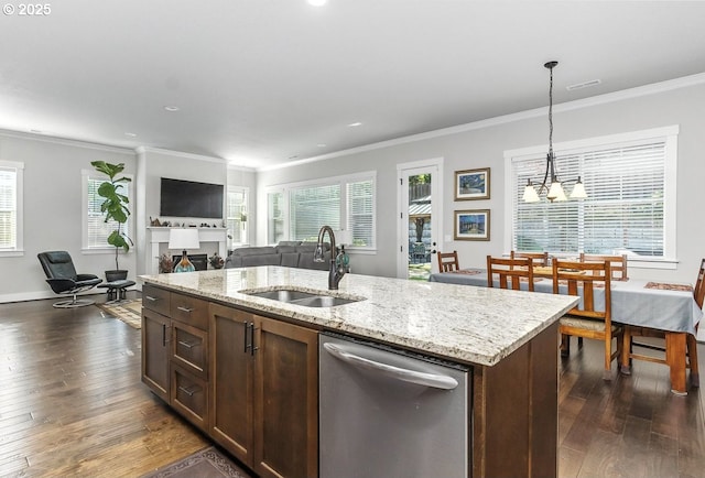 16949 SW Appledale Rd, Beaverton, OR 97007 - kitchen featuring dishwasher, dark wood finished floors, plenty of natural light, crown molding, and recessed lighting