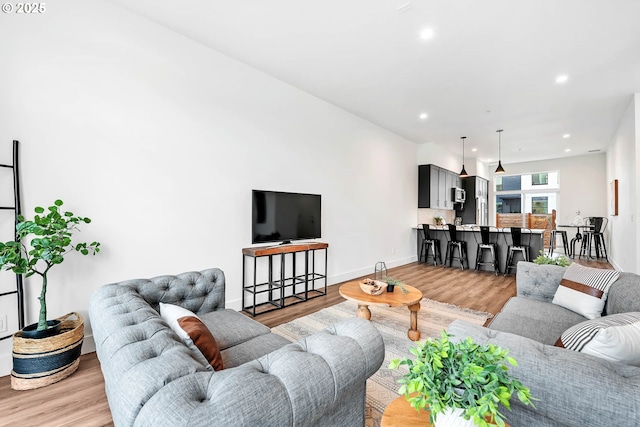 living room with light hardwood / wood-style floors