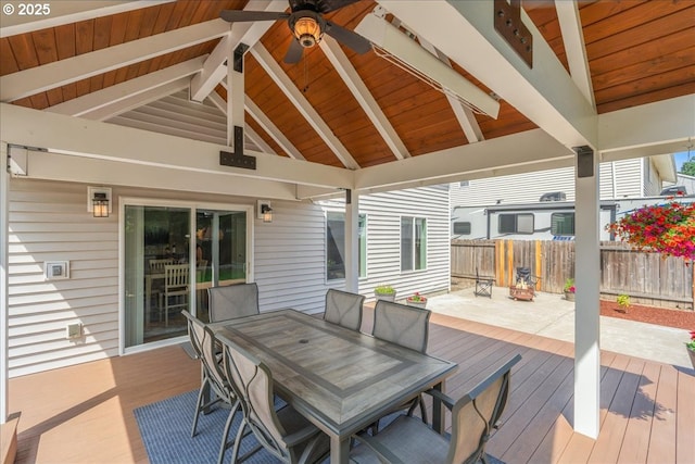 1133 7th St, Lafayette, OR 97127 - wooden terrace with a ceiling fan and outdoor dining space