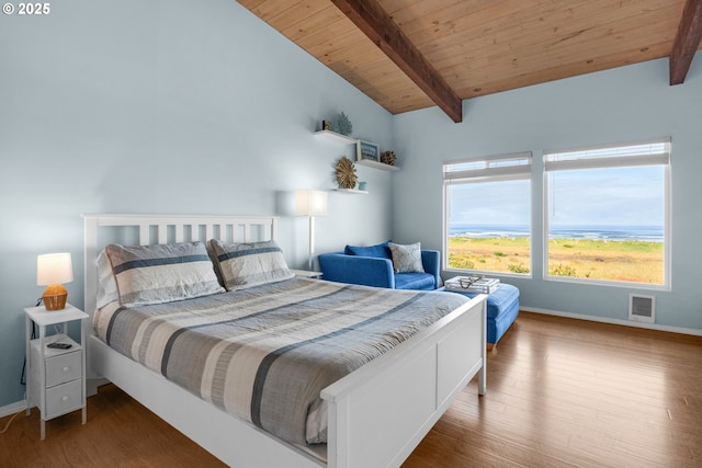 2316 Beach Dr Unit 157, Seaside, OR 97138 - bedroom with wooden ceiling, wood finished floors, and baseboards