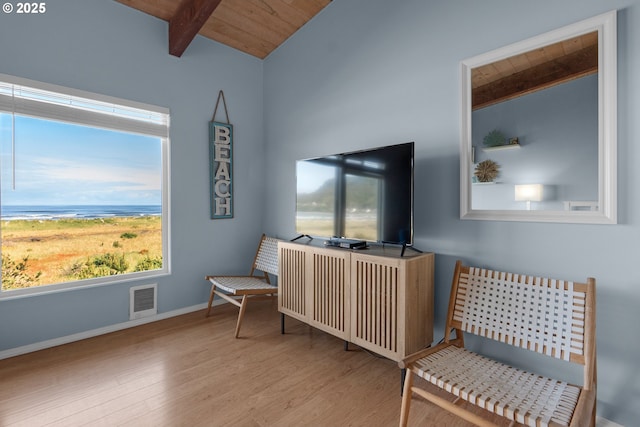 2316 Beach Dr Unit 157, Seaside, OR 97138 - sitting room with wood ceiling, wood finished floors, and baseboards