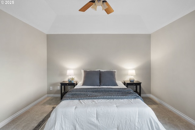 15421 SW Thurston Ln, Portland, OR 97224 - carpeted bedroom with baseboards, ceiling fan, and vaulted ceiling