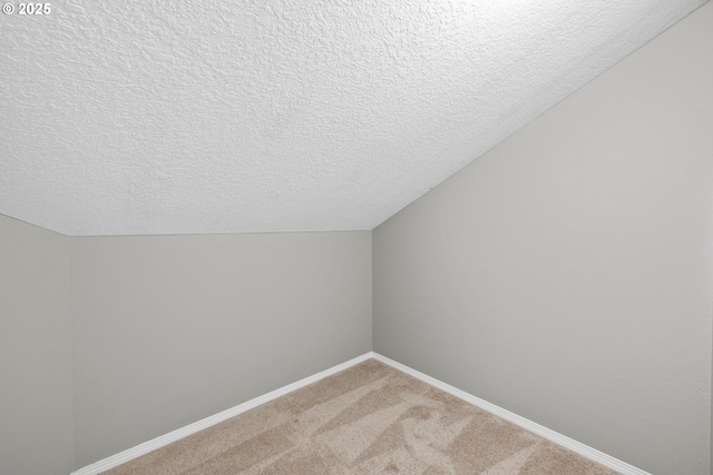15421 SW Thurston Ln, Portland, OR 97224 - additional living space featuring a textured ceiling, light colored carpet, baseboards, and lofted ceiling