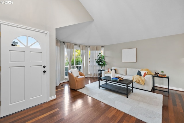 15421 SW Thurston Ln, Portland, OR 97224 - living area featuring high vaulted ceiling, wood finished floors, and baseboards