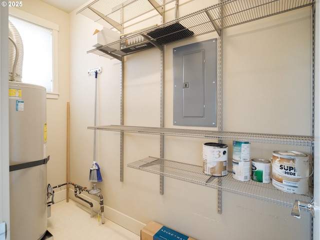 interior space featuring water heater and electric panel