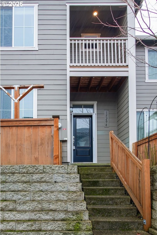 doorway to property with a balcony