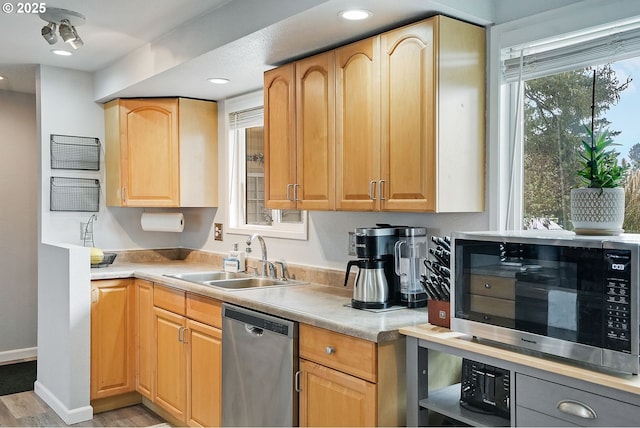 kitchen featuring plenty of natural light, appliances with stainless steel finishes, light countertops, and a sink