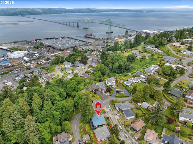 404 Chinook Ave, Astoria, OR 97103 - aerial overview of property's location with a notable bridge and a nearby body of water