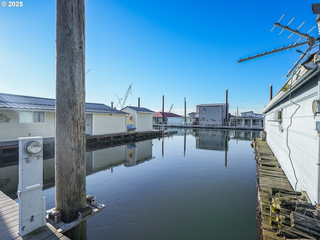 dock area with a water view