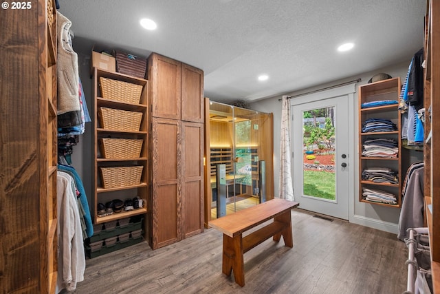 walk in closet featuring wood finished floors