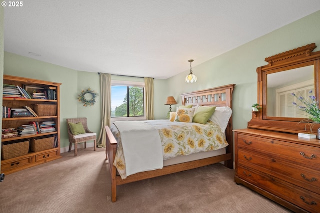 bedroom featuring light carpet
