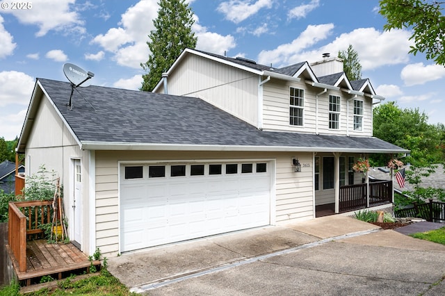3615 SE Grogan Ave, Milwaukie, OR 97222 - view of front of house featuring covered porch, roof with shingles, driveway, and an attached garage