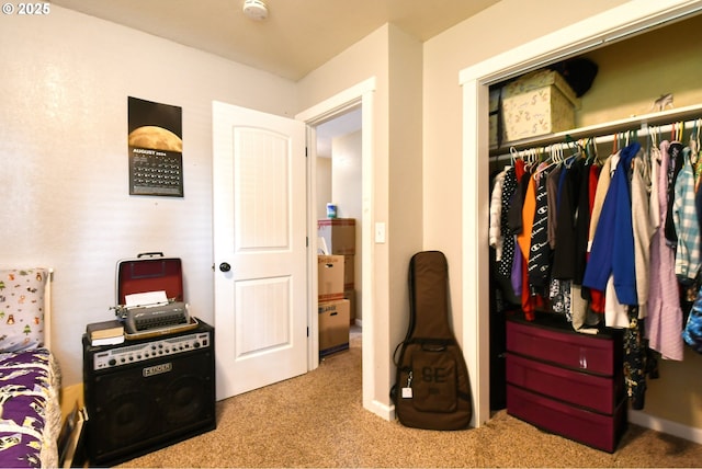 bedroom with a closet and carpet flooring