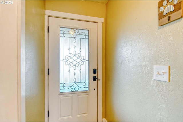 doorway with a textured wall