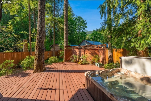 65257 E Sandy River Ln, Rhododendron, OR 97049 - wooden terrace featuring a fenced backyard