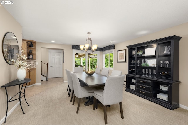 1615 Kingwood St, Forest Grove, OR 97116 - dining area with a chandelier, light colored carpet, baseboards, and recessed lighting
