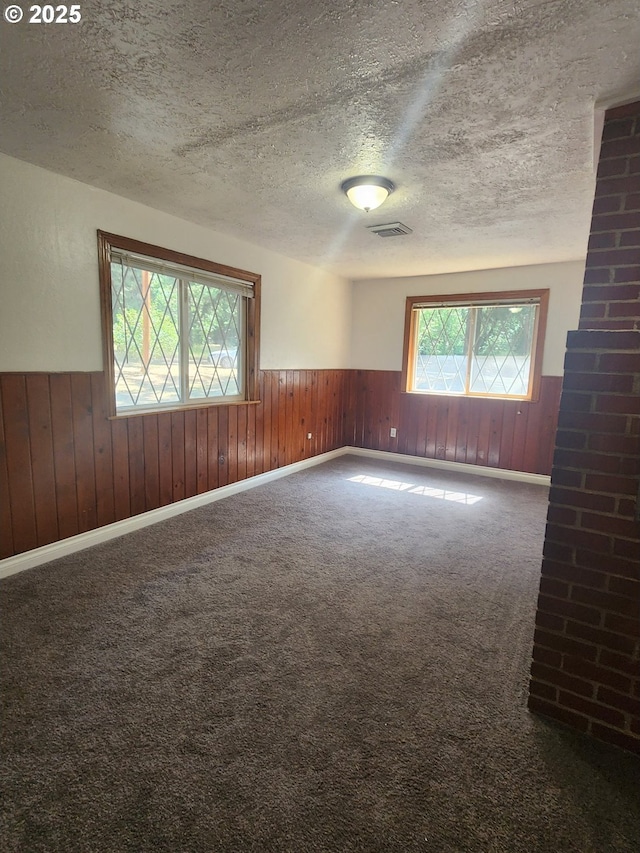 544 Lou Gray Dr, Myrtle Creek, OR 97457 - carpeted spare room featuring a wainscoted wall, a textured ceiling, and wood walls