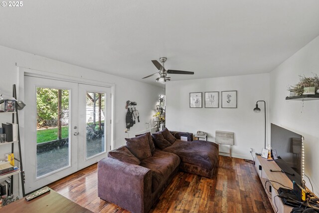 546 W Fir Ave, Coos Bay, OR 97420 - living room featuring french doors, a ceiling fan, and hardwood / wood-style flooring