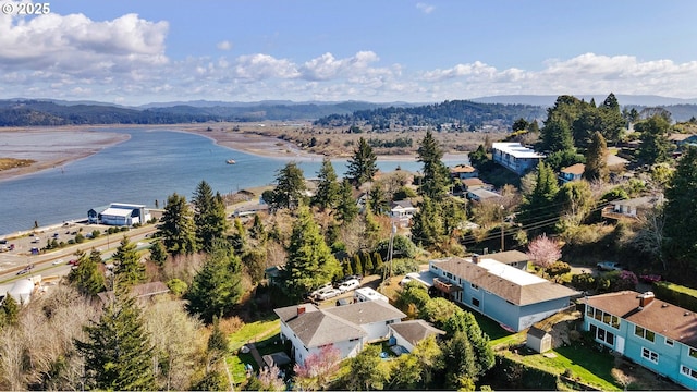 546 W Fir Ave, Coos Bay, OR 97420 - birds eye view of property with a water and mountain view