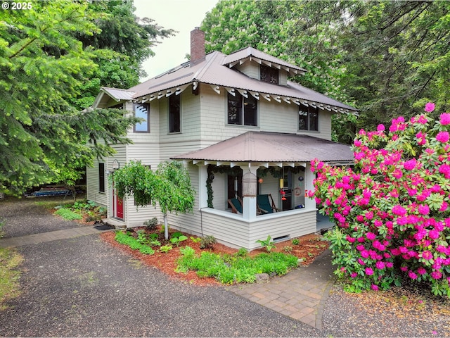 4932 Baseline Dr, Mount Hood Prkdl, OR 97041 - view of front of house with a chimney and a porch