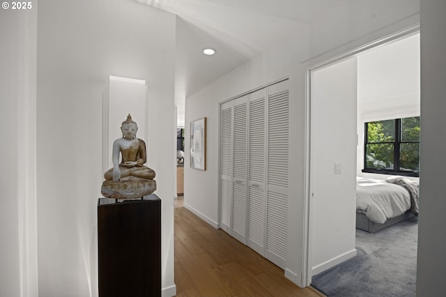 hallway with wood-type flooring