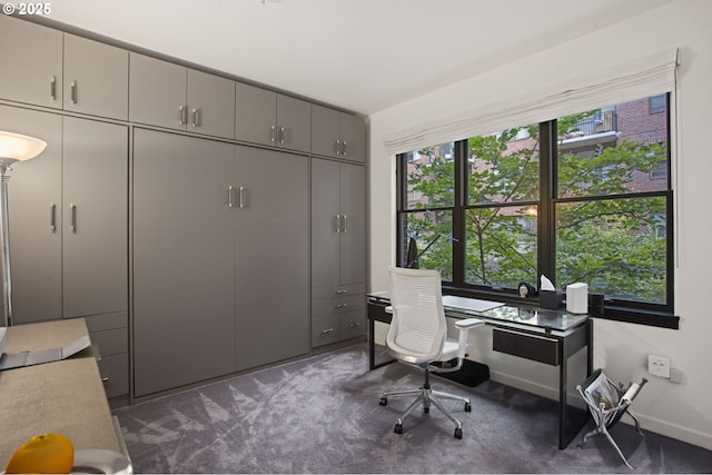 office area with dark colored carpet