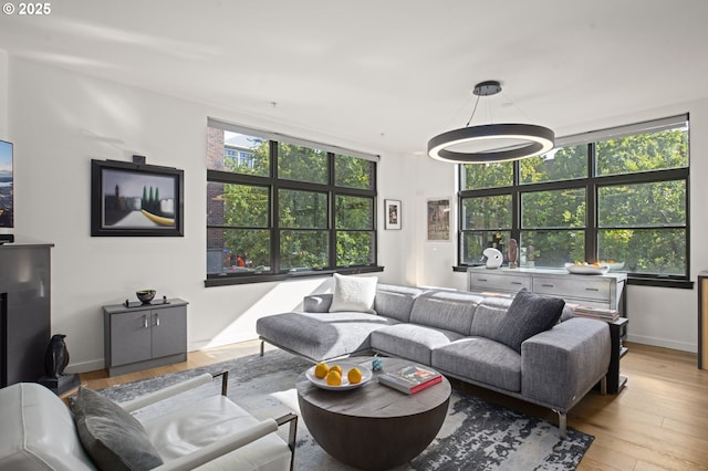 living room with light hardwood / wood-style floors