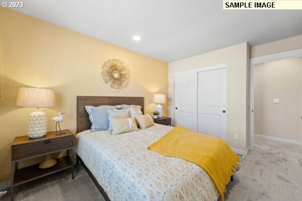 bedroom with carpet floors and a closet