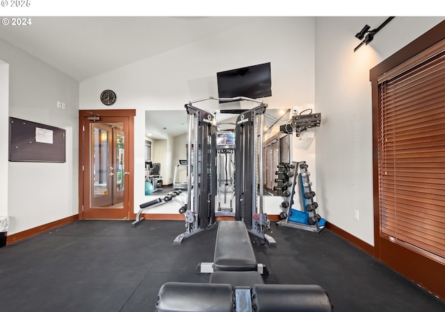 10800 SE 17th Cir Unit M141, Vancouver, WA 98664 - exercise room featuring baseboards and vaulted ceiling