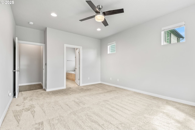 142 N 35th Pl, Cornelius, OR 97124 - unfurnished bedroom with carpet, baseboards, recessed lighting, connected bathroom, and a ceiling fan